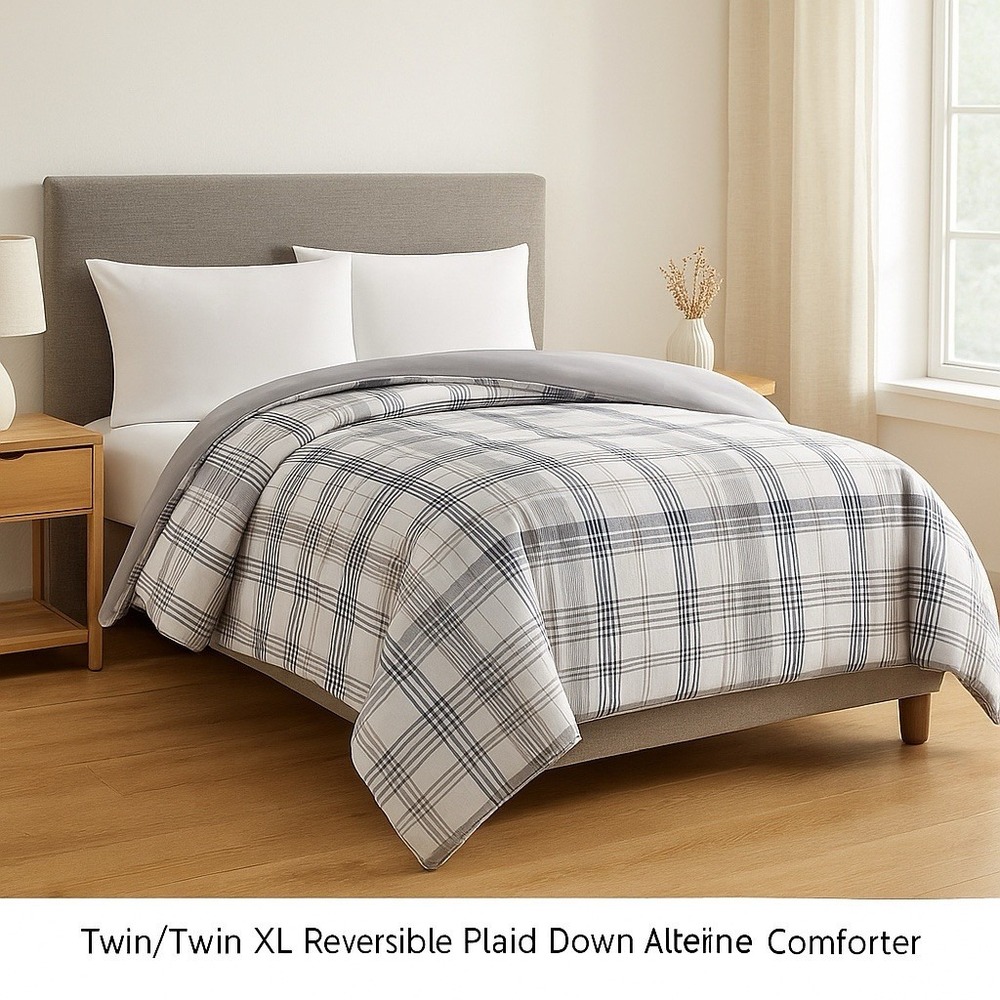 Home Expressions Comforter Twin/Twin XL Plaid‎ Ultra Soft Down Alt Reversible